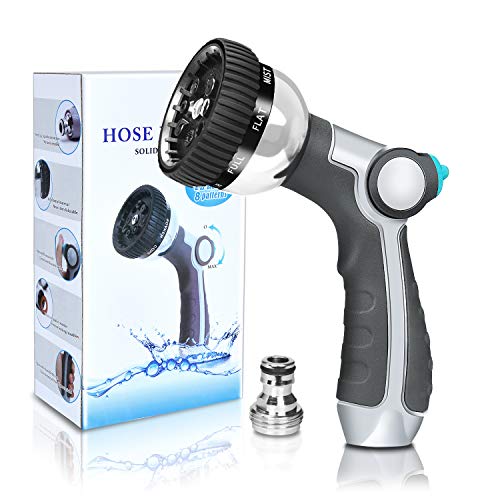 InGarden Garden Hose Nozzle, Metal Water Hose Nozzle Anti-Leak, Heavy Duty Spray Nozzle High Pressure with 8 Patterns, Thumb Control, Suitable for Watering Garden, Showering Pets and Washing Cars