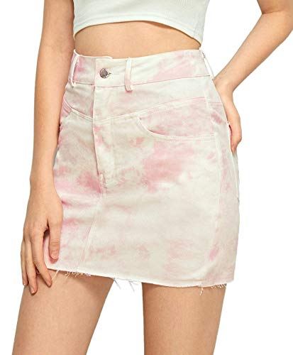 WDIRARA Women's Summer A Line Mid Waist Camo Print Mini Denim Skirt