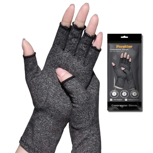 Pnrskter Arthritis Gloves,New Material, Compression for Arthritis Pain Relief Rheumatoid Osteoarthritis and Carpal Tunnel, Premium Compression & Fingerless Gloves (Dark Gray, L)