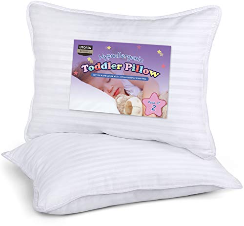 Utopia Bedding 2 Pack Toddler Pillow - Baby Pillows for Sleeping - Cotton Blend Cover - Pack of 2 Kids Pillows - White - 13 x 18 Inches