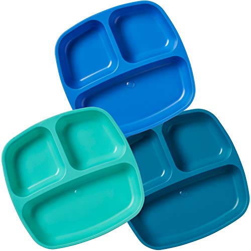 ECR4Kids ELR-18101-TRP My First Meal Pal Divided Plates â€“ Stackable, BPA-Free Plastic Dishes, Dishwasher Safe, Portion Plate Set for Baby, Toddler and Child Feeding - 3-Pack, Tropical