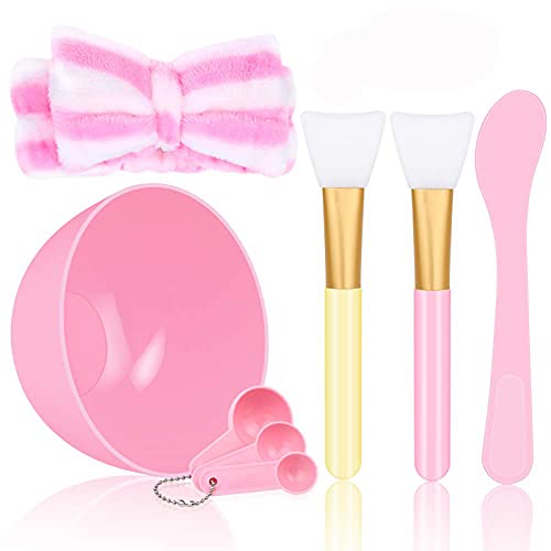 Book Cover Face mask Mixing Tool Sets,DIY Face Mask Mixing Bowl Set include Facial Mask Mixing Bowl Stick Spatula SiliconeCream Mask Brushes Gauges Puff, Pack of 6, Pink