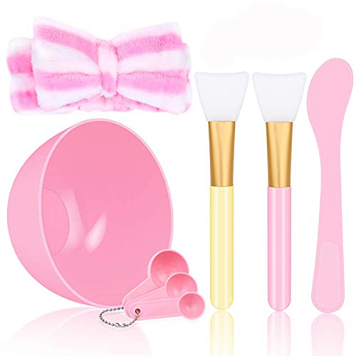 Face mask Mixing Tool Sets,DIY Face Mask Mixing Bowl Set include Facial Mask Mixing Bowl Stick Spatula SiliconeCream Mask Brushes Gauges Puff, Pack of 6, Pink