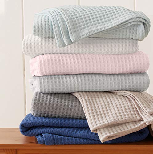 Great Bay Home 100% Cotton Waffle Weave Thermal Blanket. Super Soft Season Layering. Mikala Collection (Twin, White)