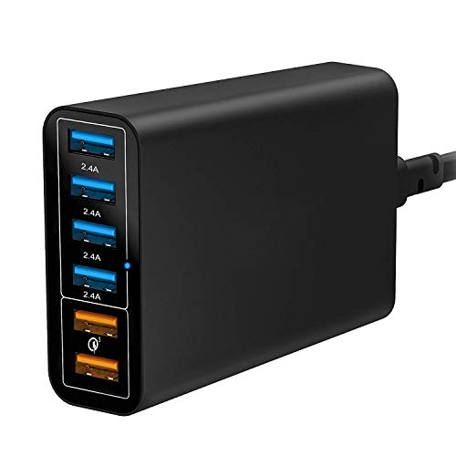 Quick Charge 3.0 Wall Charger, 60W 6-Port USB Charging Station for XS/XS Max/XR/X/8/7/6/Plus, iPad Pro/Air 2/Mini/iPod, Galaxy S10/S9/S8/S7/S6/Edge/Plus, Note 8/7 and More [Qualcomm Certified]