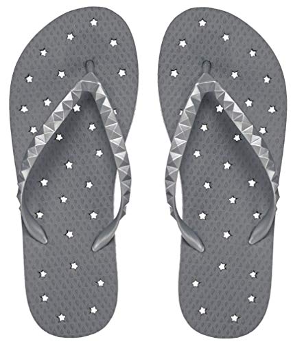 Showaflops Womens Pewter Stars, Pyramid Stud Strap, Color: Gray/Pewter, Size: 9/10 (5553-9/10)
