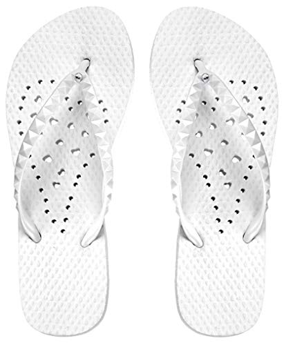 Showaflops Womens' Antimicrobial Shower & Water Sandals for Pool, Beach, Dorm and Gym - Elongated Heart Collection White Size: 7-8