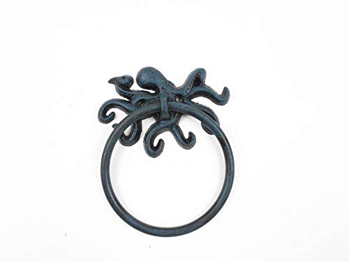 Hampton Nautical Seaworn Blue Cast Iron Octopus Towel Holder 6" – Sea Life Home Decor – Beach St