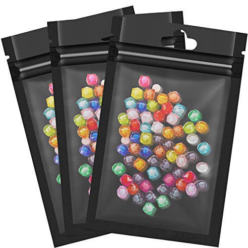 150 Packs Aluminum Foil Self Sealing Zipper Bags Flat Metallic Foil Bags with Resealable Lock Seal Zipper for Food Storage, 7.5 x 12 cm/ 3 x 4.7 Inch (Black)