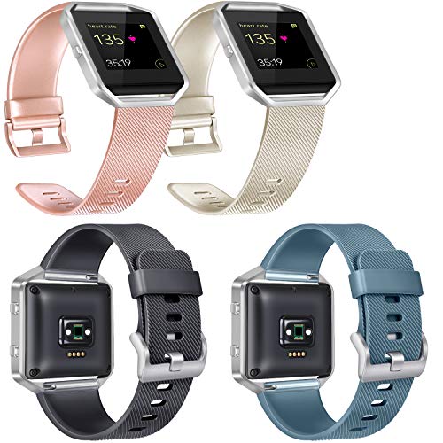 VANCLE Replacement Bands Compatible with Fitbit Blaze, 4 Pack (Rose Gold, Gold, Black, Slate, Large)