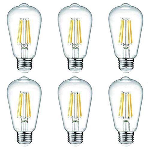 ohderii Edison LED Light Bulb,Warm White 2700k Soft Mood Lighting (6 Pack), Flicker Free 800 Lumens 60 Watt Output, E26 Base,Non Dimmable