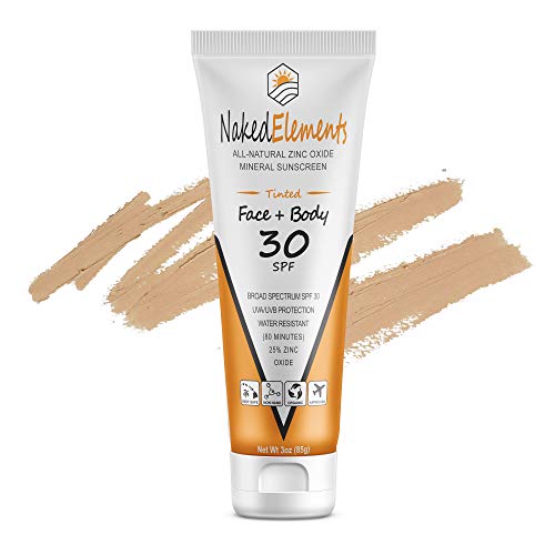 Naked Elements Face Body SPF 30, All-Natural Reef-Safe 25% Non-Nano Zinc Oxide, Broad Spectrum, Travel size, 3oz (85g), Tinted (Bronze)