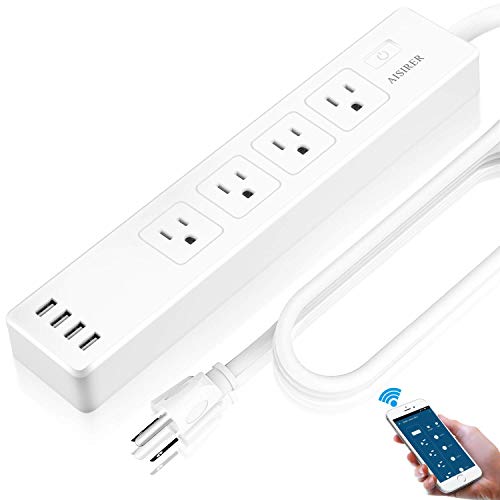 Book Cover WiFi Smart Power Strip Socket AISIRER Surge Protector Outlet 4 USB Charging Ports and 4 Smart AC Plugs, APP Remote Control, Voice Controlled by Alexa Echo Dot and Google Home, 6ft Extension Cord