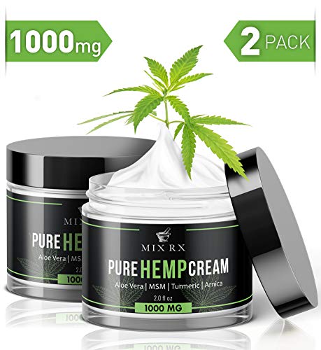 (2 Pack) Hemp Cream for Pain Relief Arthritis Back Joint Muscle Support (1000mg | 2oz) - Hemp Oil Extract Cream w/Turmeric, MSM, Arnica, Vitamin A C D E - Zero THC CBD Cannabidiol - Hemp Lotion Salve