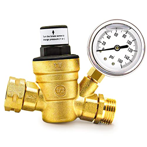 Book Cover Twinkle Star RV Water Pressure Regulator Valve with Gauge and Inlet Screened Filter for Camper Travel Trailer