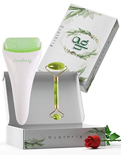 Face Ficial Jade Ice Roller â€“ Natural 100% Real Jade Roller Anti Wrinkle Gua Sha Tool With Cooling Ice Roller for Face & Eye Puffiness Migraine Pain Relief Facial Massager Treatment Gifts for Women