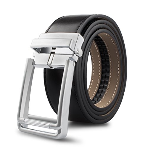 Leather Belt Men’s Ratchet Belt Genuine Belt 1.3” Wide No Hole Leather Dress Black Belt