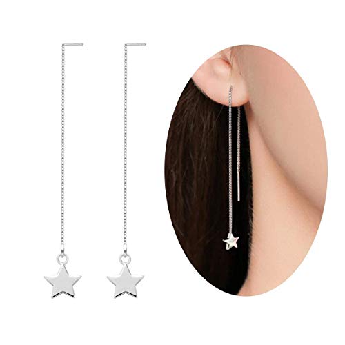 MSECVOI Sterling Silver Threader Tassel Earrings Star Drop Dangle Long Charm Earrings A Pair