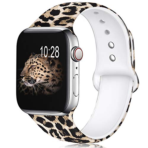 Book Cover KOLEK Floral Bands Compatible with Apple Watch 38mm 40mm, Silicone Fadeless Pattern Printed Replacement Bands for iWatch Series 4 3 2 1, Leopard, S, M