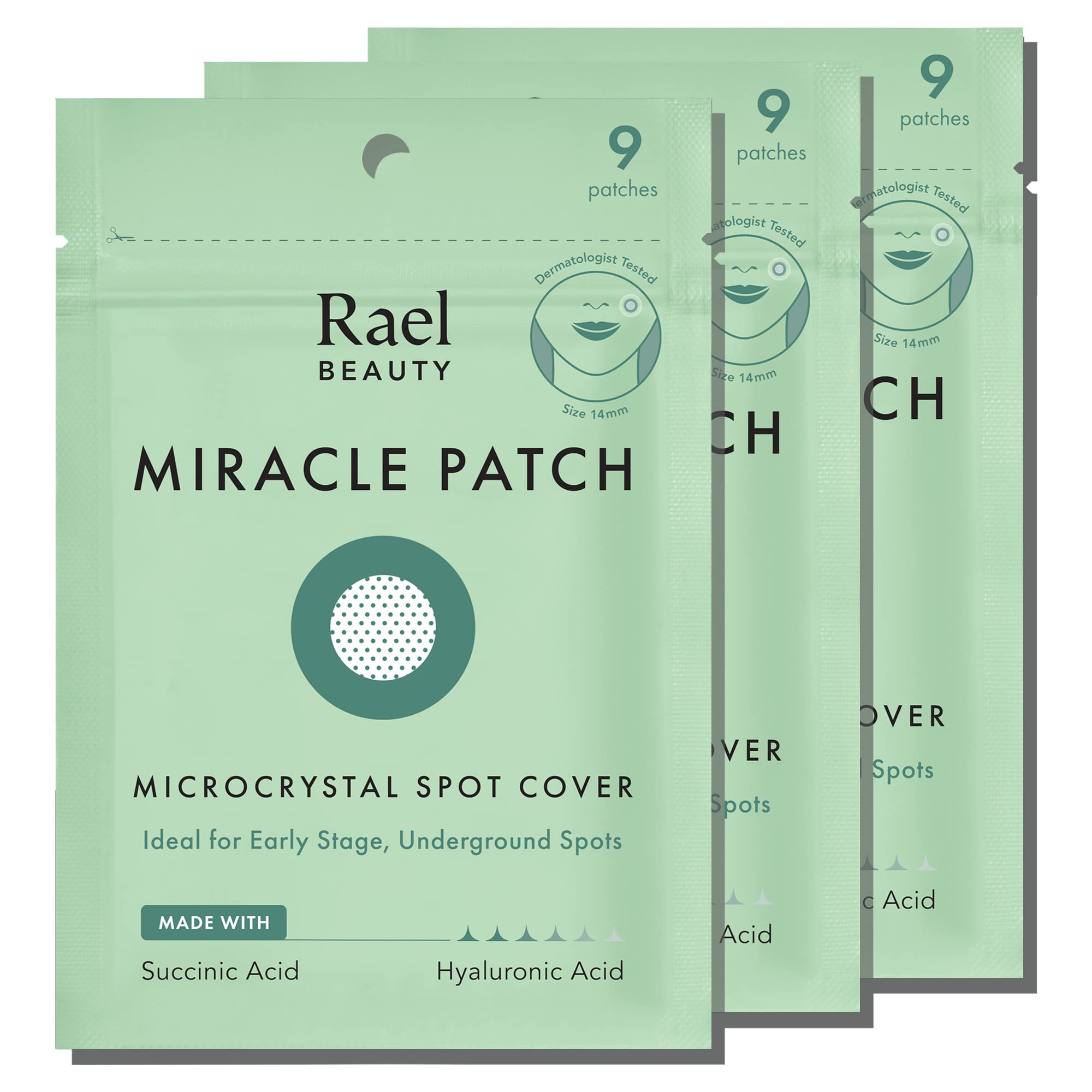 Book Cover Rael Pimple Patches, Miracle Microcrystal Spot Cover - Hydrocolloid Acne Patches for Early Stage, with Tea Tree Oil, for All Skin Types, Vegan, Cruelty Free (27 Count) 9 Count (Pack of 3)