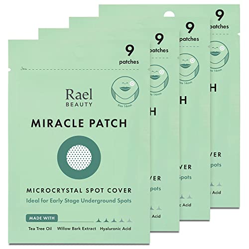 Book Cover Rael Microcrystal Acne Healing Patch - Pimple Acne Spot Tea Tree Treatment (4 Pack, 36 Patches)
