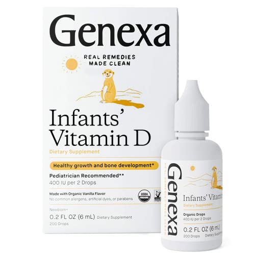 Genexa Infants’ Vitamin D Drops - 90 Servings - Promotes Healthy Growth - Organic, Gluten Free & Non-GMO