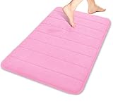 Yimobra Memory Foam Bath Mat Large Size, 51 x 81 cm, Soft and Comfortable, Super Water Absorption, Non-Slip, Thick, Machine Wash, Easier to Dry for Bathroom Floor Rug, Pink