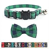 Cat Collar Breakaway with Bell and Bow Tie Plaid Design Adjustable Safety Kitty Kitten Collars(6.8-10.8in)