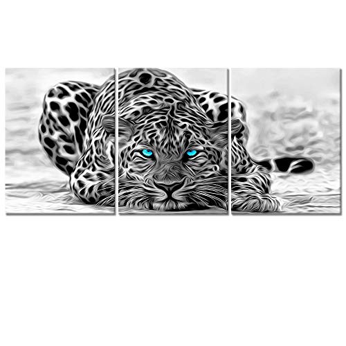Book Cover Welmeco Black and White Abstract Leopard with Blue Eyes Animals Wall Art Decor Portrait Wildlife Pictures Canvas Prints Poster Ready to Hang for Room Decoration (03)