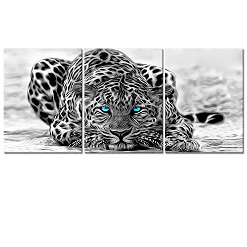 Welmeco Black and White Abstract Leopard with Blue Eyes Animals Wall Art Decor Portrait Wildlife Pictures Canvas Prints Poster Ready to Hang for Room Decoration (03)