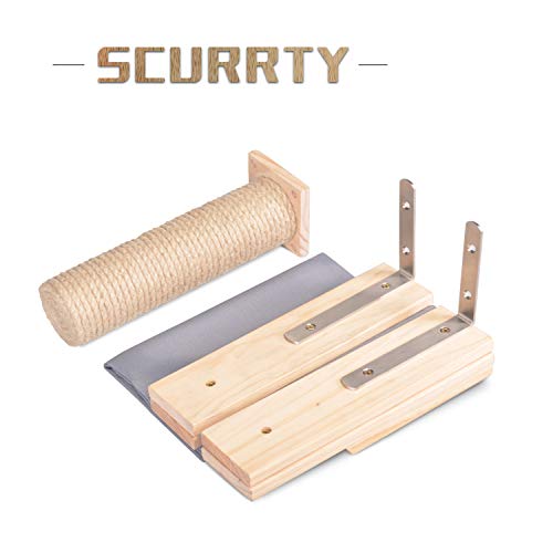 Scurrty Handcrafted Cat Wall Shelf Set, Cat Hammock & Wooden Cat Scratching Post Step, Modern Cat Wall Furniture