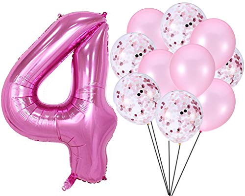 PartyMart Pink Number 4 Balloon Confetti Balloons