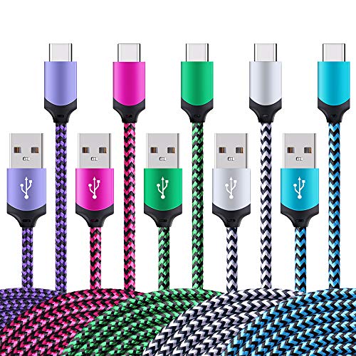 Book Cover Type C Charger, Ououdee 5-Pack Premium 6FT Fast Type C Charging Cable Nylon Braided USB C Cord Compatible Samsung Galaxy S10 S10e S9 S8 Plus Note 9 8, LG G5 G6 G8 V30, HTC 10, Nexus 5X/6P, Moto X4 Z3