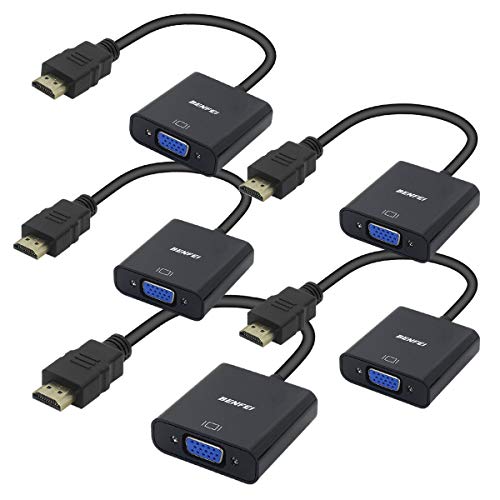 Book Cover HDMI to VGA 5 Pack, Benfei Gold-Plated HDMI to VGA Adapter (Male to Female) for Computer, Desktop, Laptop, PC, Monitor, Projector, HDTV, Chromebook, Raspberry Pi, Roku, Xbox and More - Black