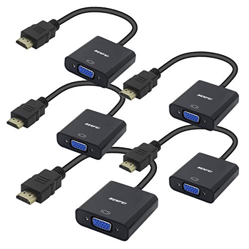HDMI to VGA 5 Pack, Benfei Gold-Plated HDMI to VGA Adapter (Male to Female) for Computer, Desktop, Laptop, PC, Monitor, Projector, HDTV, Chromebook, Raspberry Pi, Roku, Xbox and More - Black