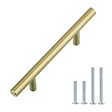 Amazon Basics Euro Bar Cabinet Pulls, Kitchen Cabinet Handles, Drawer Handles, 1/2-inch Diameter, 5.38-inch Length, 3-inch Hole Center, Golden Champagne, 10-Pack