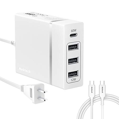 USB C Charger, Nekteck 4-Port 72W USB Wall Charger with Type-C 60W Power Delivery PD Charger Station Compatible with iPhone 12 Pro Max, MacBook Pro, iPad Pro, Dell XPS, Surface Go, Pixel(White)