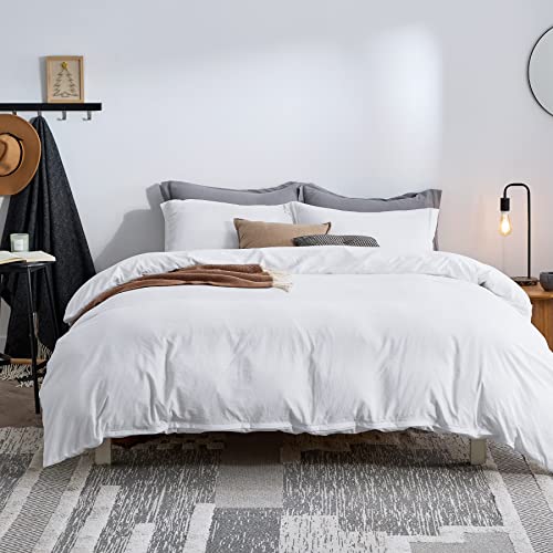 Bedsure Twin Duvet Cover Set White - Washed Cotton Like Duvet Cover Twin 2 Pieces with Zipper Closure, 1 Duvet Cover 68x90 inches and 1 Pillow Sham