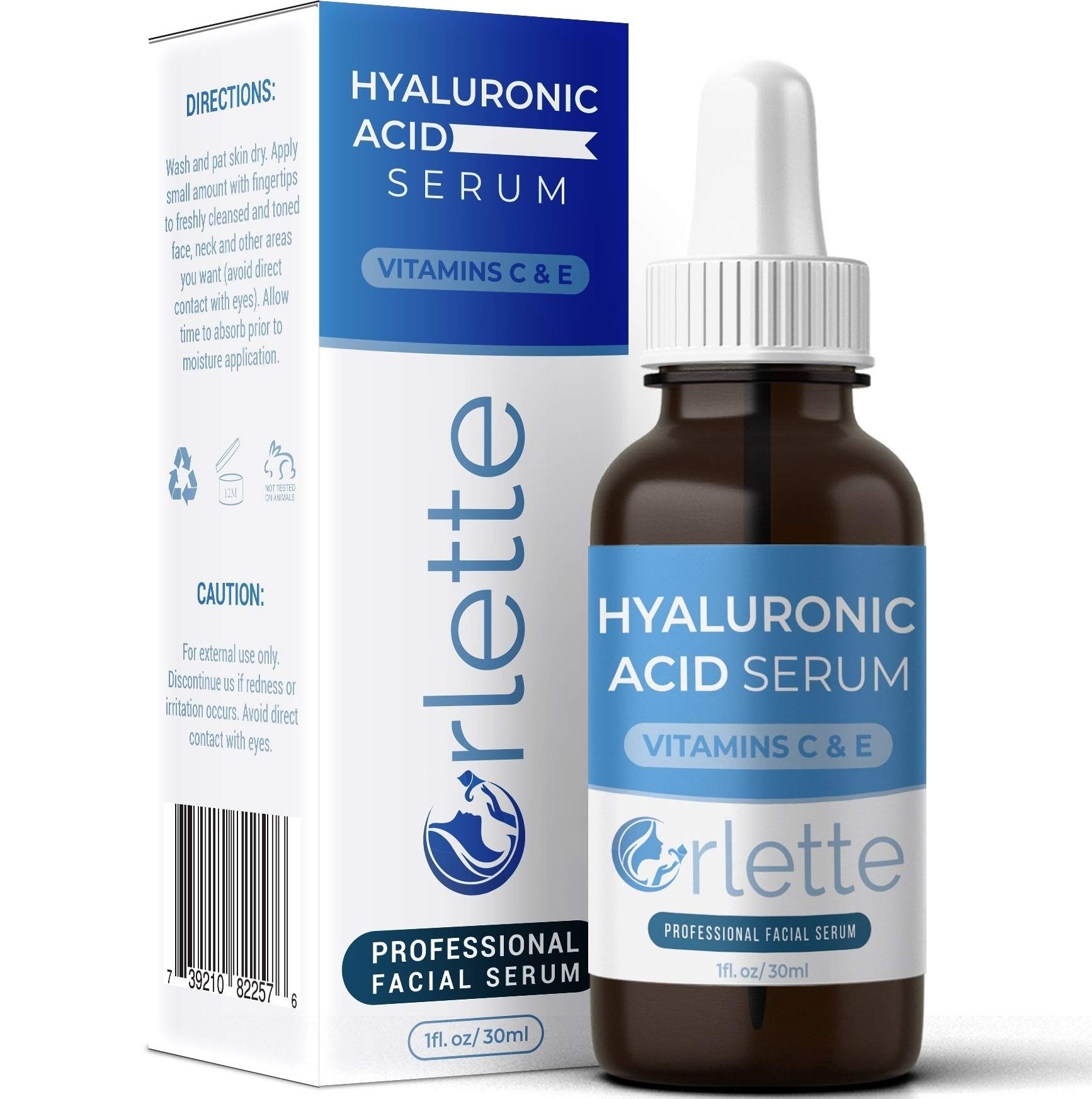 Orlette Hyaluronic Acid Serum for Face with Vitamin C-E, Anti-Aging Hylarounic Acid Serum Improve Hydration and Face Plump, Moisturizing Hyloranic Acid Serum Reduces Fine Line, Wrinkle and Acne Scars