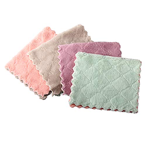 ULTRAFIRE Dish-Cloths for Kitchen 4 Pack Super Absorbent Double Faced Fluff Cleaning Cloth, 10.8 x 6.3 inches Two Tone Kitchen-Towels