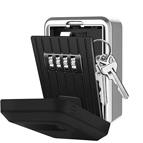 Key Lock Box with 4-Digit Combination, Lock Box Outside for House Key, Wall Mounted Weatherproof Resettable Code Key Lock Box for Outside, Ideal for Homes Hotels Schools and Businesses (With Waterproof Cover)