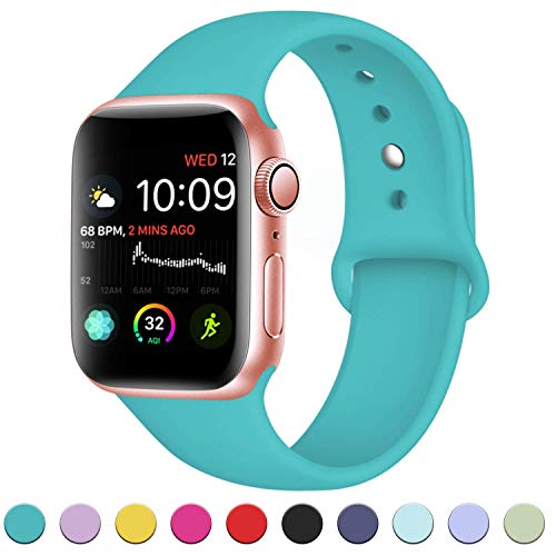 Daqin Bands Compatible with A pp le Watch Band 44mm 42mm, Soft Silicone Sport Replacement Wristbands Strap for A pp le Watch Series 4, Series 3/2/1, Teal, S/M