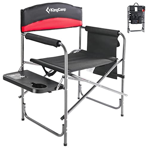 Book Cover KingCamp Chair Heavy Duty, Portable Folding Directors Style for Adults with Side Table for Outdoor Camp Backyard Beach Picnic Lawn Tailgating Backpacking Fishing, One Size, Black/Red