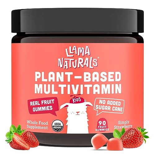 Whole Fruit Gummy Vitamins for Kids No Added Sugar, Vegan Kids Multivitamin Gummies, Plant Based Multivitamin for Kids, Whole Foods Toddler Vitamins, Organic Kids Vitamins Chewable 60 Bites Strawberry