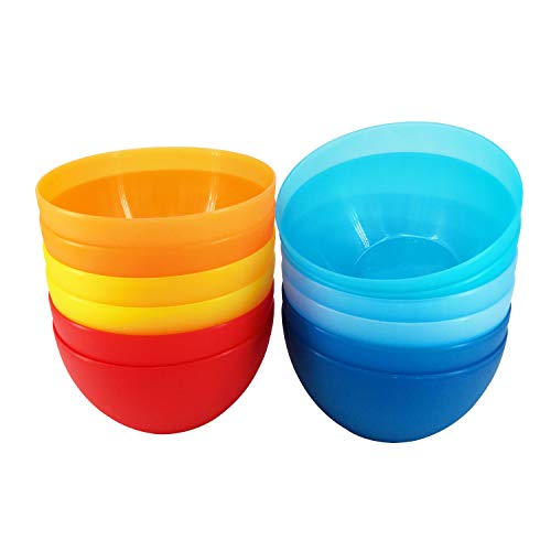 32-ounce Plastic Bowls Reusable Unbreakable Dishwasher Safe Kids Colorful BPA Free For Kitchen Camping Party Holiday Use (set of 12)