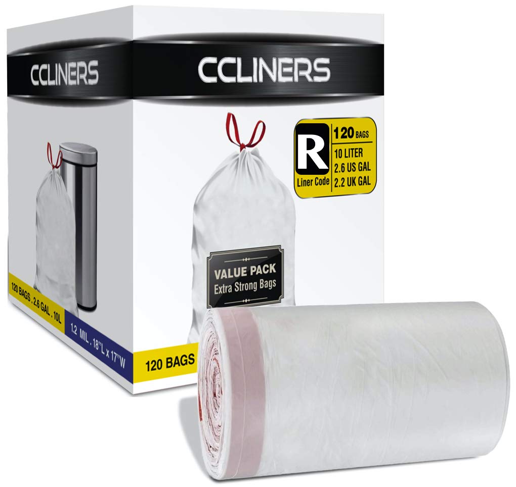 Small Trash Bags CCLINERS 2.6 Gallon 1.2 Mil Code R Garbage bags 120 Drawstring Bathroom Trash Bags Mini Wastebasket Trash Can Liners for Home Office Bins, 120 Bags 120 120 Count (Pack of 1)