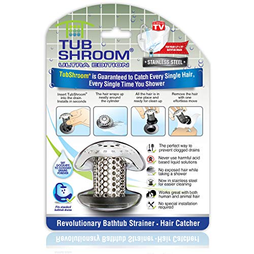 Book Cover TubShroom Ultra Revolutionary Bath Tub Drain Protector Hair Catcher/Strainer/Snare Stainless Steel, std, Stainless Single Pack