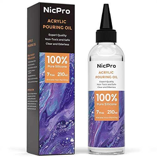 Book Cover Nicpro Acrylic Pour Oil for Art, 6 oz.100% Silicone Pouring Oil Compatible with All Acrylic or Watercolor Paints