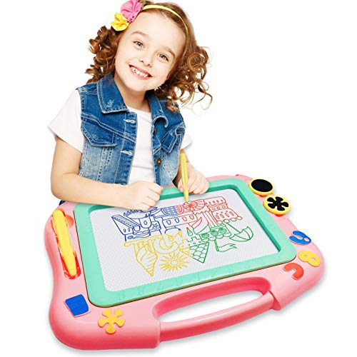 FONLLAM Magnetic Drawing Board - Kids Magna Writing Doodle Board - Toys for Toddlers 2 3 4 Years Old Girls, Boys, Erasable Pad for Writing Painting (Pink)