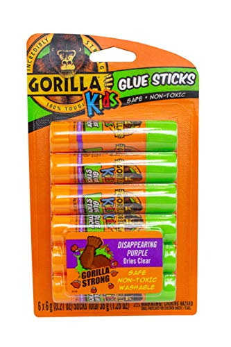 Gorilla 2614401 School Glue Sticks, 1 - Pack, Disappearing Purple, 6 Piece